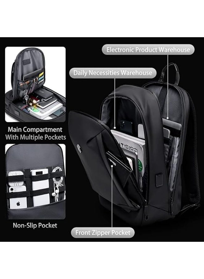 أركتيك هانتر حقيبة ظهر أركتيك هانتر المضادة للسرقة للرجال، مزودة بمنفذ USB مدمج ومقاومة للماء، مناسبة لأجهزة الكمبيوتر المحمول مقاس 15.6 بوصة، مع جيوب متعددة (أسود). - Image 3